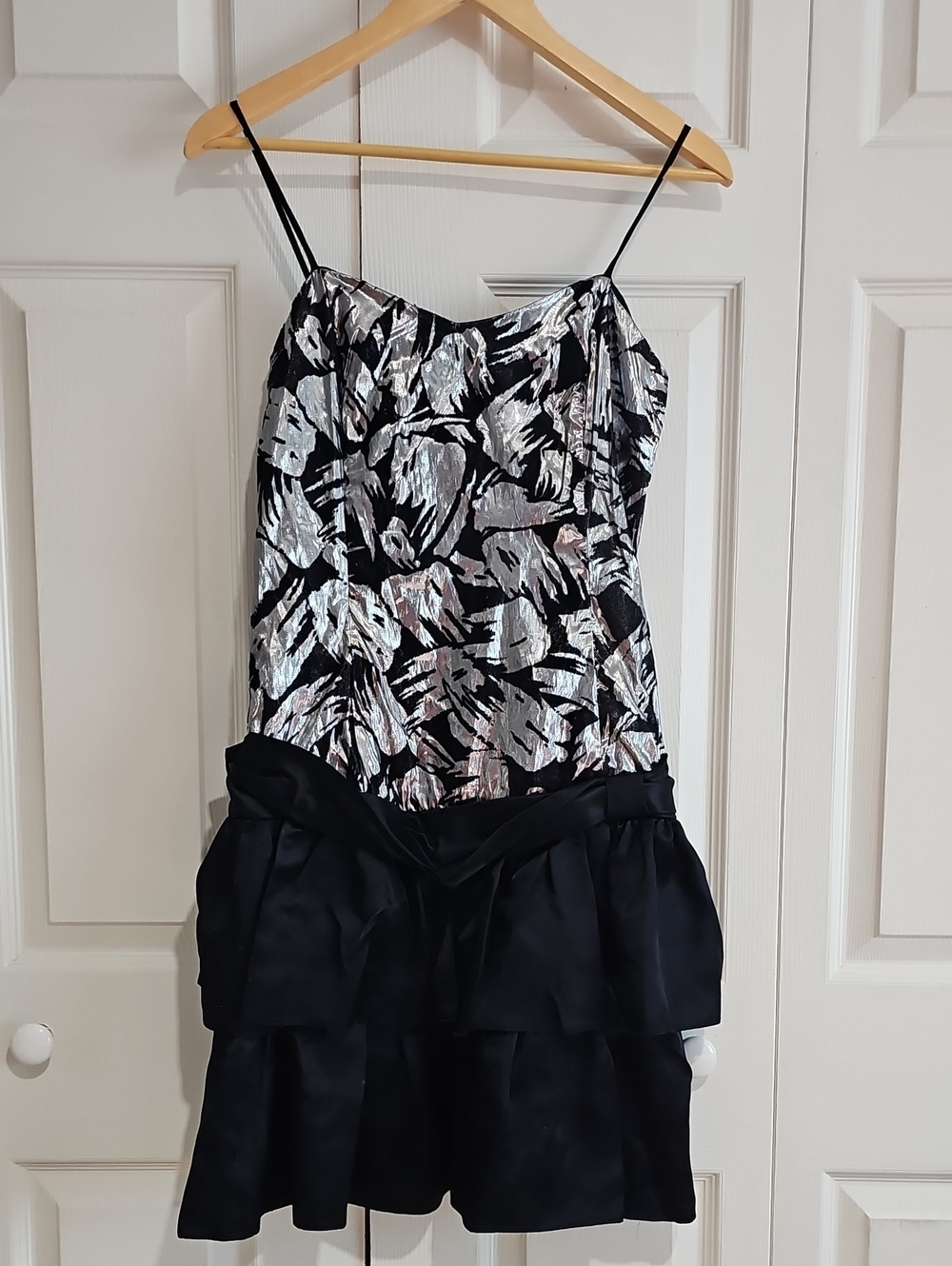 News From California Metallic Floral Party Dress | Black & Silver Cocktail Dress
